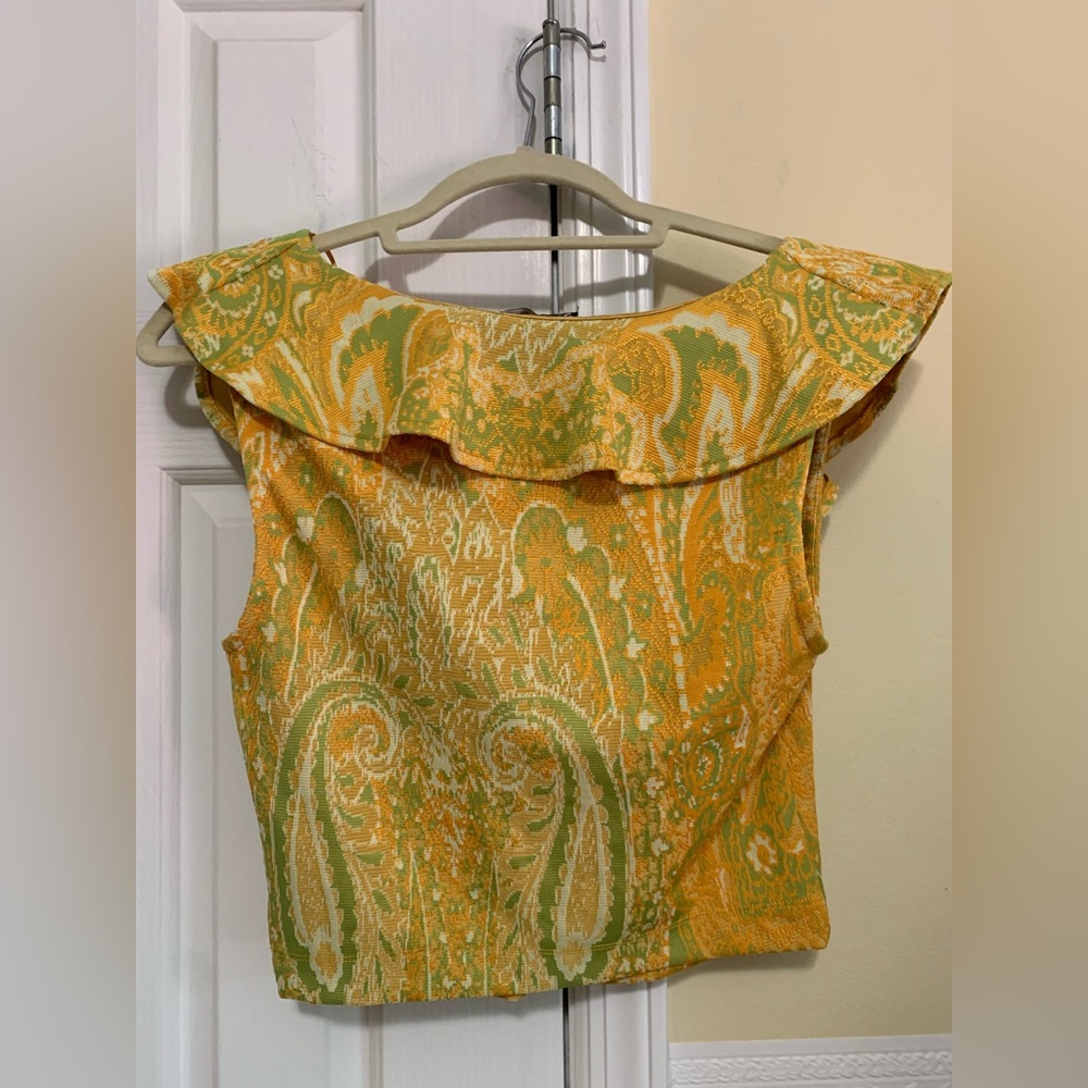 Zara Blouse Size Large Jacquard Paisley Print Ruffle Scoop Neck Top NEW - Picture 11 of 12